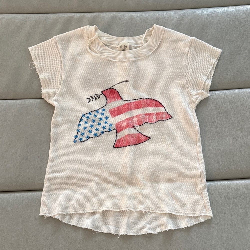 Free people xs Cream T-Shirt with American Flag Design